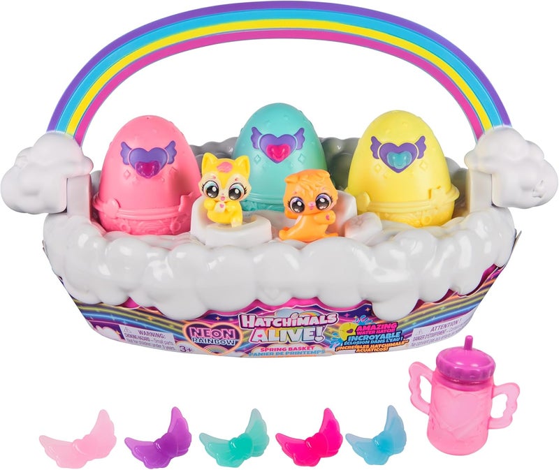 HATCHIMALS Alive, Neon Rainbow Spring Basket Toy (Styles May Vary), 3 Self-Hatching Easter Eggs, Gifts & Stocking Stuffers for Girls & Boys Ages 3 & up - Image 1
